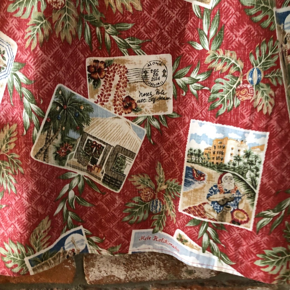Reyn Spooner Mele Kalimaka Aloha Christmas Holiday Santa Postcard Hawaiian Shirt - Picture 10 of 11